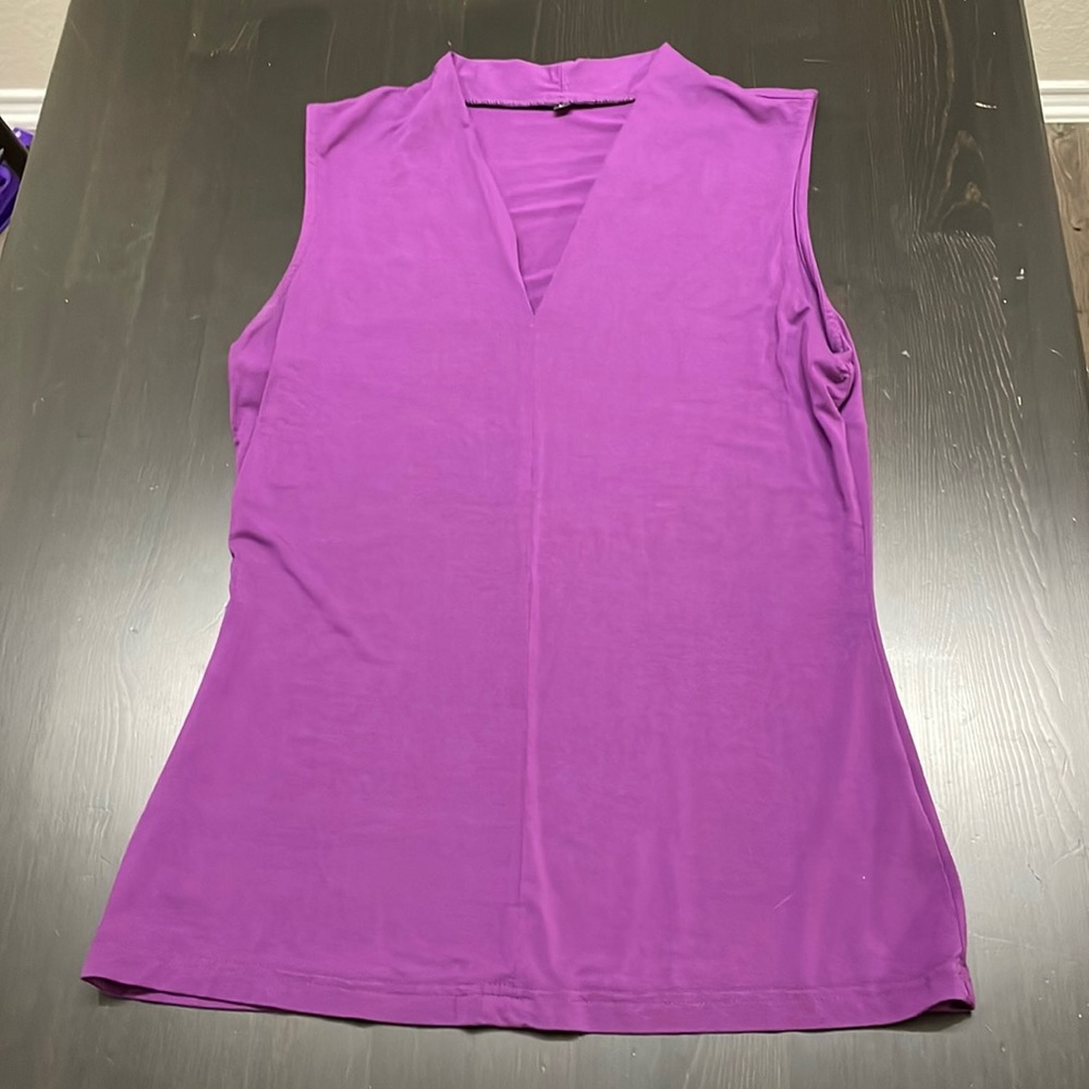 Sleeveless purple blouse